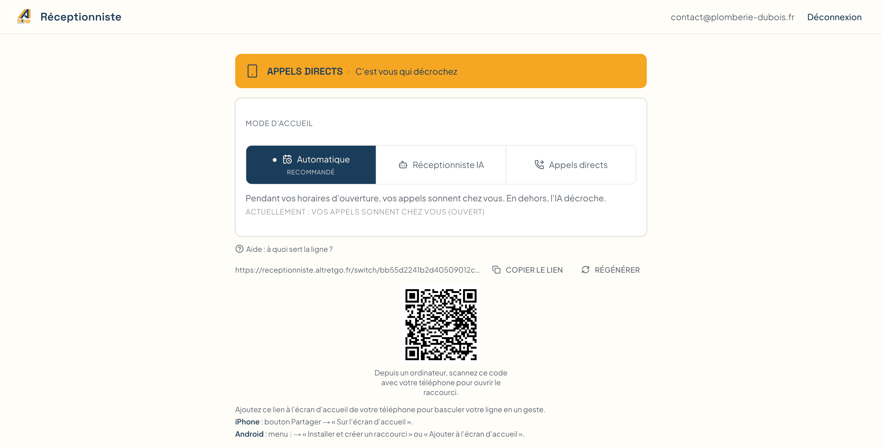 Écran du standard téléphonique intelligent d'AltRetgo qui résume un appel qualifié